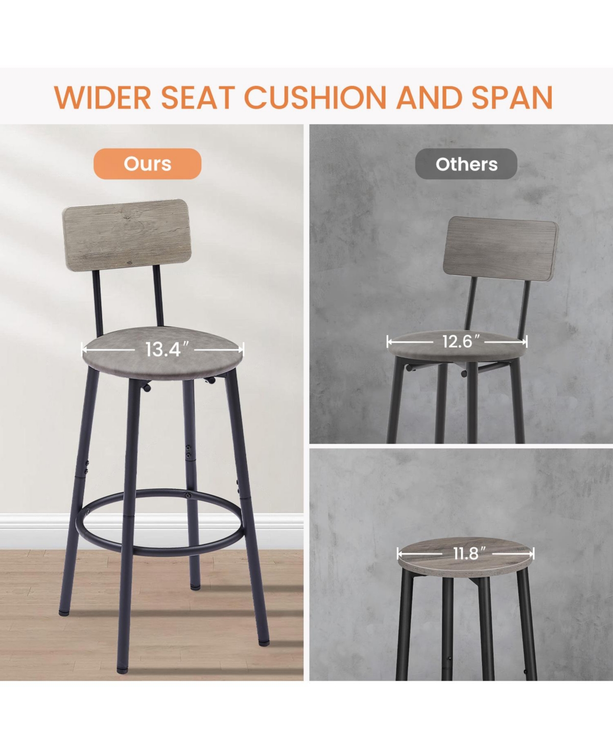 sumyeg Round Stool Set with Shelf and Upholstered Backrest, 23.62'' W x 23.62'' D x 35.43'' H