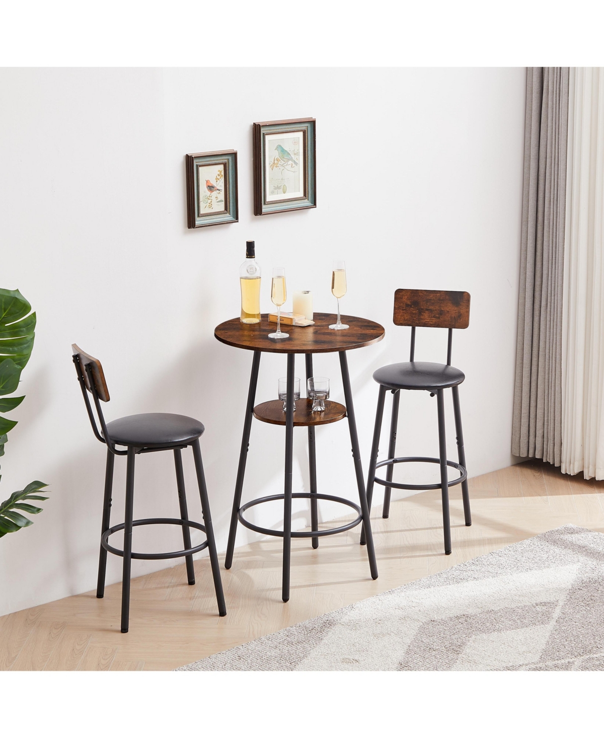 sumyeg Round Stool Set with Shelf and Upholstered Backrest, 23.62'' W x D 35.43'' H