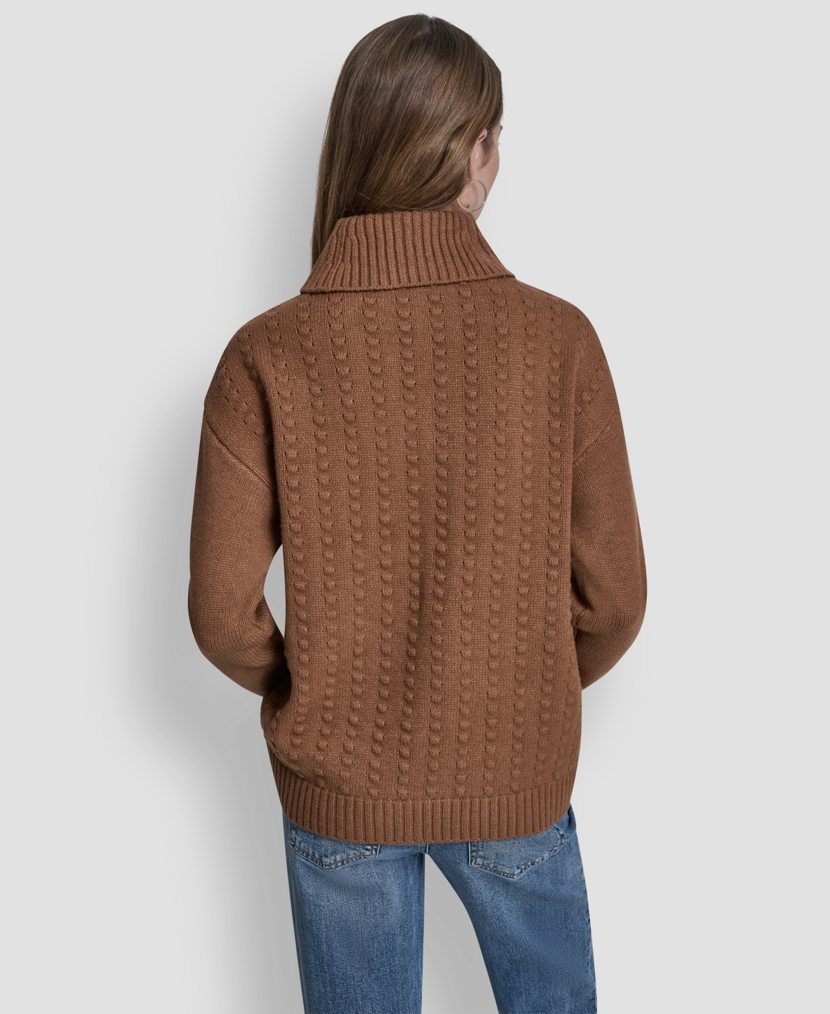 Dkny Jeans Women's Turtle Neck Bobble Stitch Long Sleeves Sweater