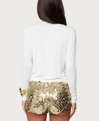 Women's Draped V Neck Long Sleeve Top