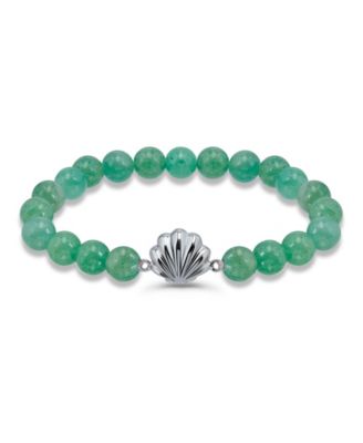 Howlite Chrysocolla Beads and Dolphin Charm Station Silver Plated Stretch Bracelet