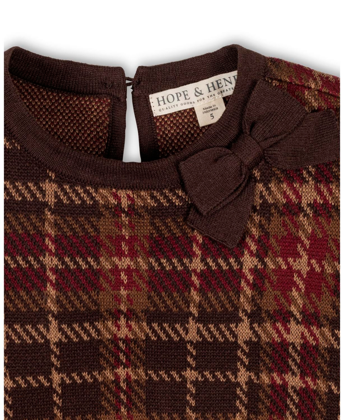 Hope & Henry Big Girls Organic Long Sleeve Bow Detail Tweed Sweater Dress