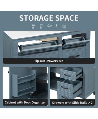 Freestanding Bathroom Vanity with Ceramic Sink Flip Drawers and Adjustable Shelf