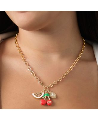 Cherry & Watermelon Charm Necklace - 18 + 2'' Chain