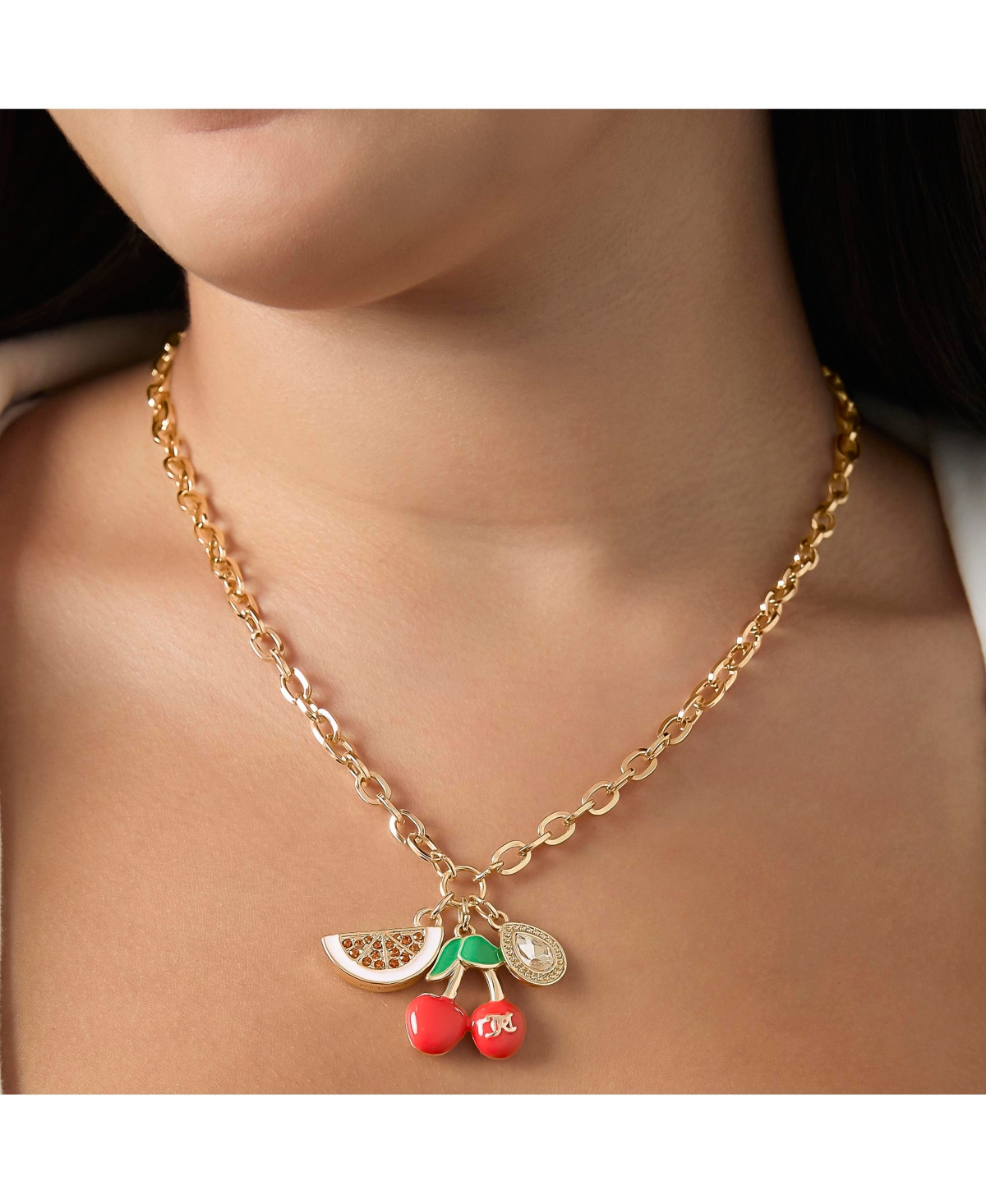 Juicy Couture Cherry & Watermelon Charm Necklace - 18 + 2'' Chain