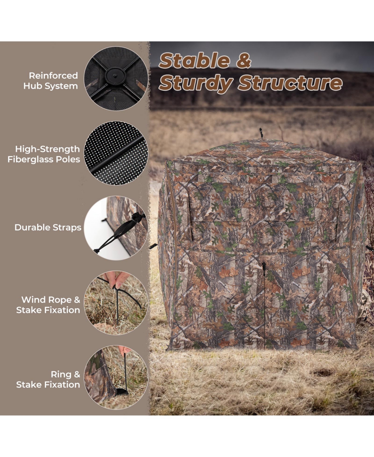 Skonyon Hunting Blind 360 Degree One-Way See-Through Ground Blind for 2-3 Person