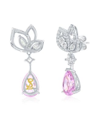 Suzy Levian Gala Collection Sterling Silver Pear Shape Cubic Zirconia Drop Floral Earrings