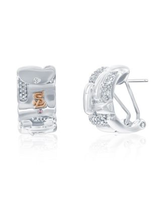 Suzy Levian Sterling Silver Pave Cubic Zirconia Puff Woven Huggie Hoop Earrings, 17mm