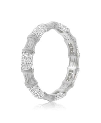 Sterling Silver Pave Cubic Zirconia Bamboo Eternity Band Ring