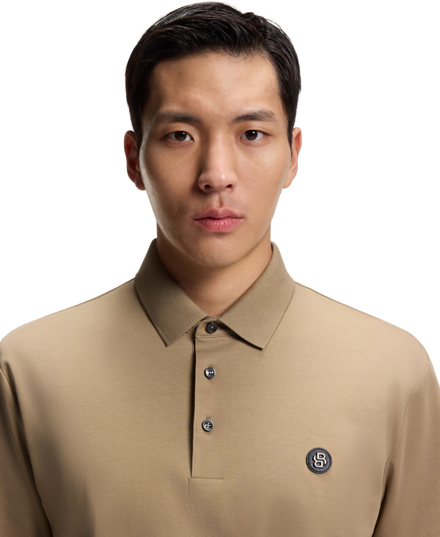 Мужское поло Hugo Boss Mercerized-Cotton Double B Monogram Polo Shirt, цвет: Тёмный бежевый — фото 2