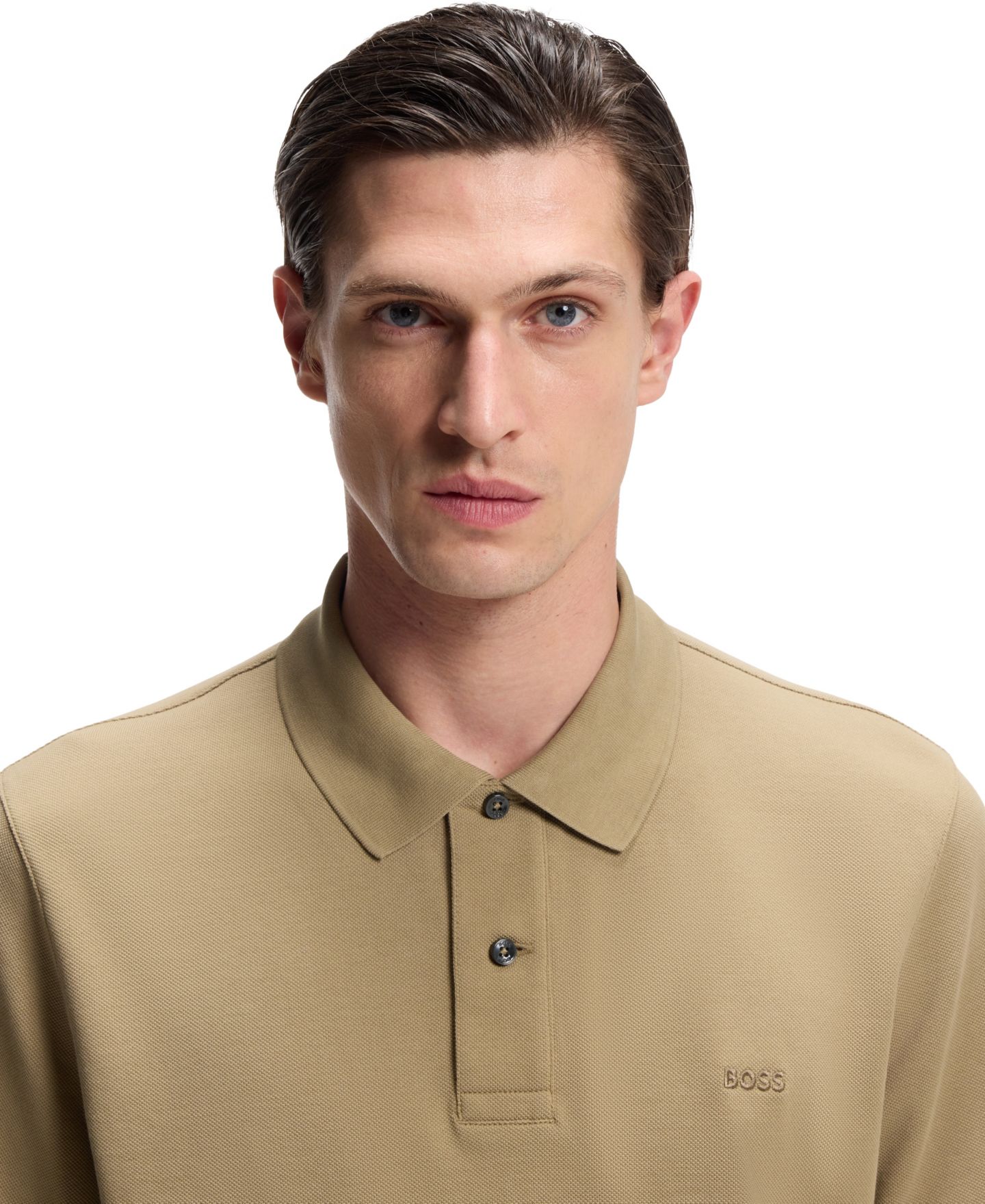Мужское поло Hugo Boss Cotton Piqué Regular-Fit Pallas Polo Shirt, цвет: Тёмный бежевый — фото 5