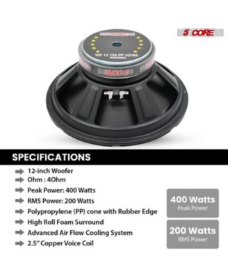 12 Inch Woofer 400W Car Subwoofer 4Ohm Replacement Deep Sub w Poly Cone - WF 12 156 PP 4OHM