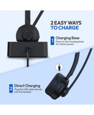 Bluetooth Headset with Noise-Canceling Mic, Mute Button, Long Battery Life, Dual Charging for Office, Home, Car