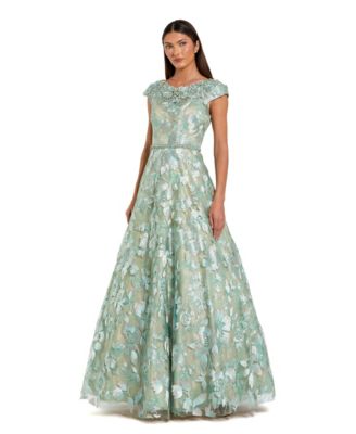 Women's Embellished Cap Sleeve High Neck Ballgown.