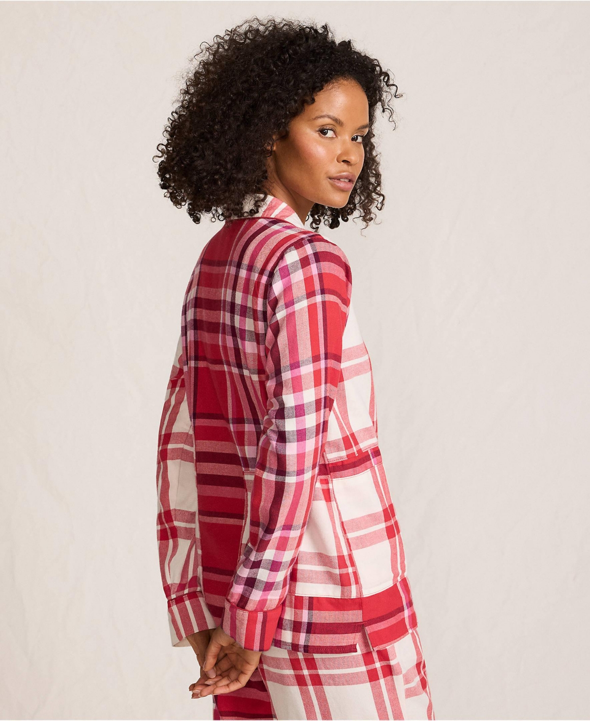 Lands' End Women's Long Sleeve Flannel Patchwork Pajama Top