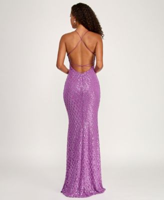 Juniors' Criss Cross Patterned Sweetheart Gown