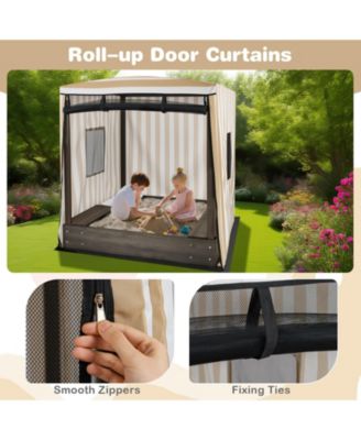 Wooden Sandbox with Adjustable Canopy and Storage Bench for Kids Ages 3