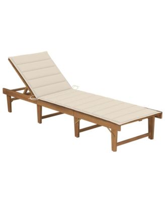 Sun Lounger Cream & Natural Wood Solid Acacia wood 78.7 in length
