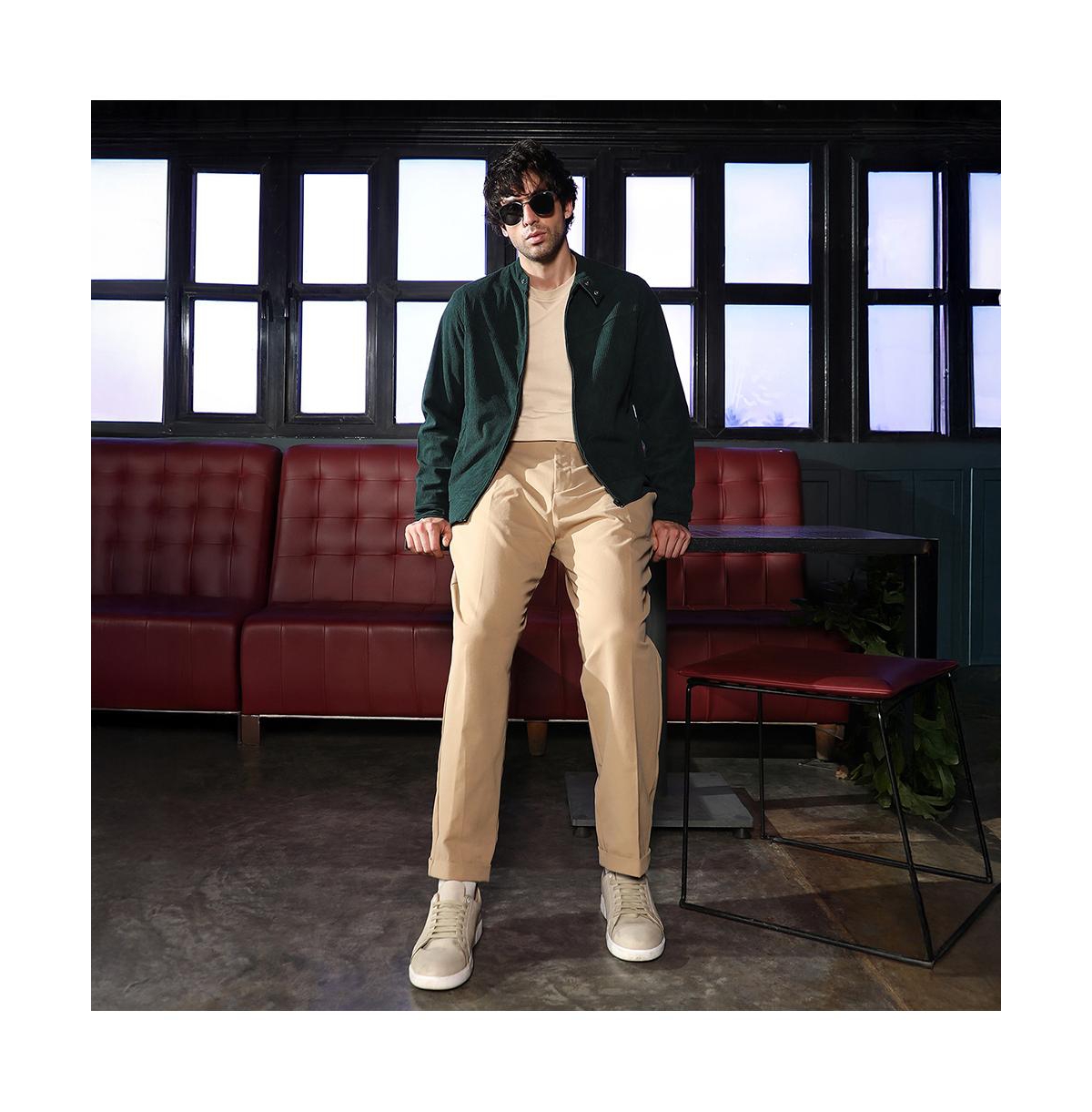 Campus Sutra Men's Emerald Green Corduroy Rider Jacket