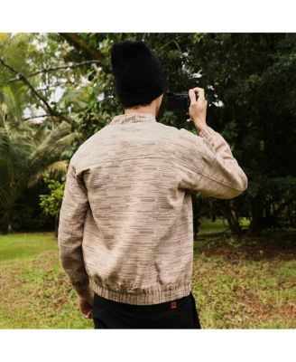 Men's Sand Beige Lined-Jacquard Bomber Jacket