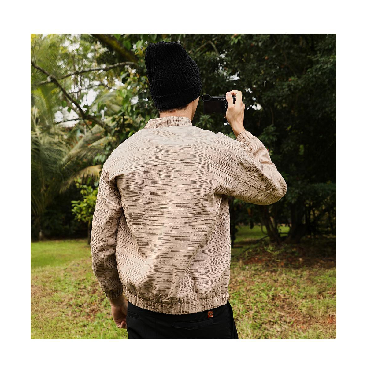 Campus Sutra Men's Sand Beige Lined-Jacquard Bomber Jacket