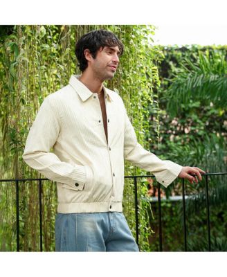 Men's Cream White Lined-Tactile Bomber Jacket