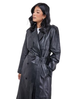 Women's Real Leather Belted Trench Coat.