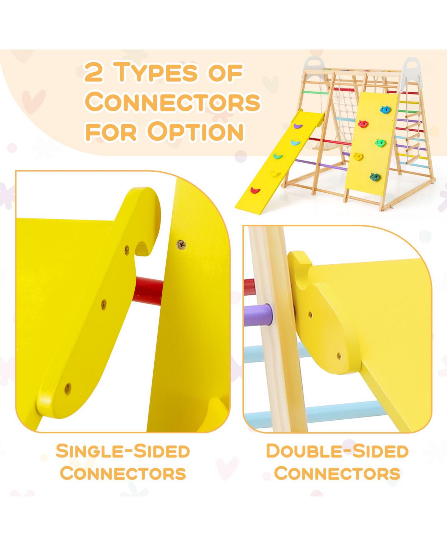 Детский игровой набор HONGGE 8-in-1 Wooden Jungle Gym Playset with Slide, Monkey Bars, and Climbing Wall, цвет: Жёлтый натуральный белый — фото 8