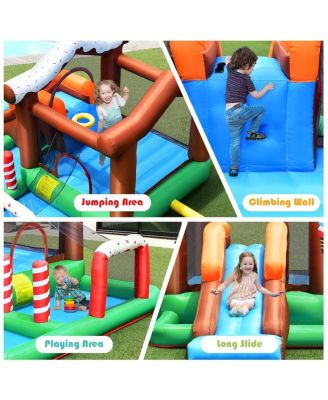 Inflatable Kids Bounce House with Slide, Climbing Wall, and 550W Air Blower