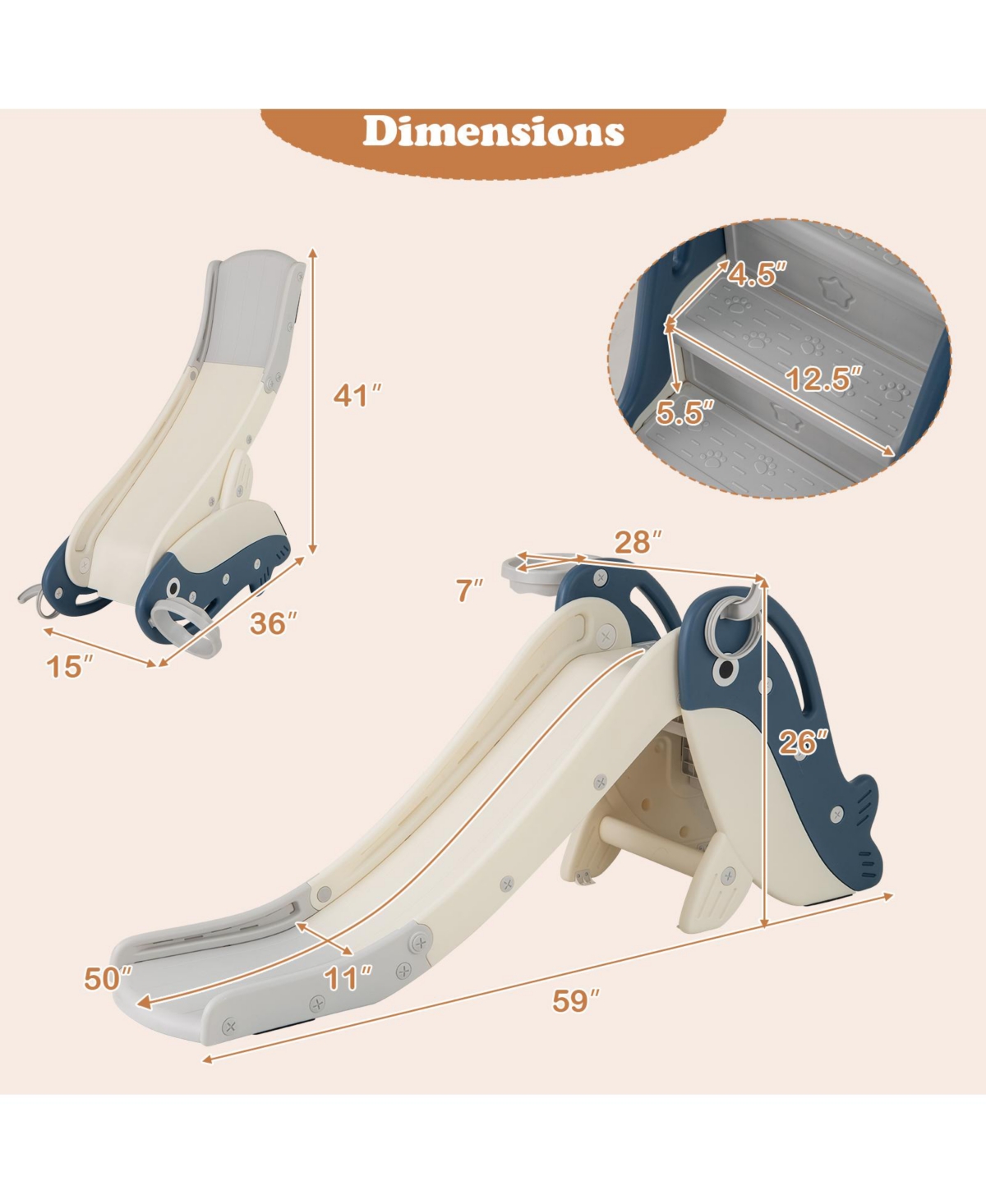 Hongge Foldable Freestanding Baby Slide and Climber with Basketball Hoop