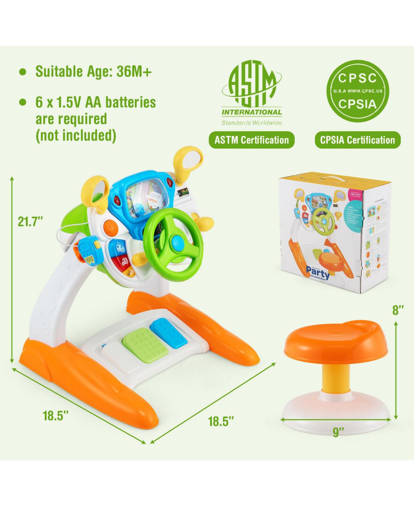 Детские игрушки HONGGE Steering Wheel Driving Simulation Toy with Real Sound Effects, 2-Piece Set, Ages 3+, цвет: Белый — фото 6