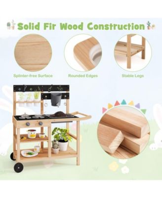 Kids Outdoor Wooden Mud Kitchen Playset with Faucet Sink Chalkboard and Storage