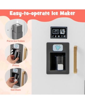 Wooden Kids Kitchen Playset with Chalkboard Ice Maker Sink Lighted Microwave-White