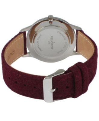 Men's Round 40mm Steel Case with Burgundy Wool/Leather Strap