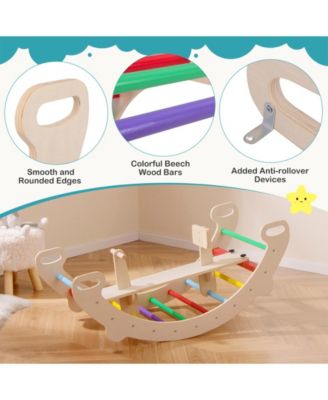 4-in-1 Multifunctional Wooden Climbing Toys with Rocker and Crawling Tunnel-Multicolor