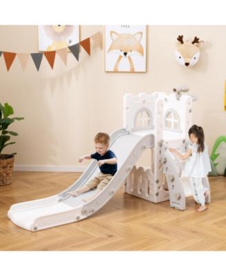 6-in-1 Toddler Slide L-shaped Playground with Basketball Hoop and Ladder