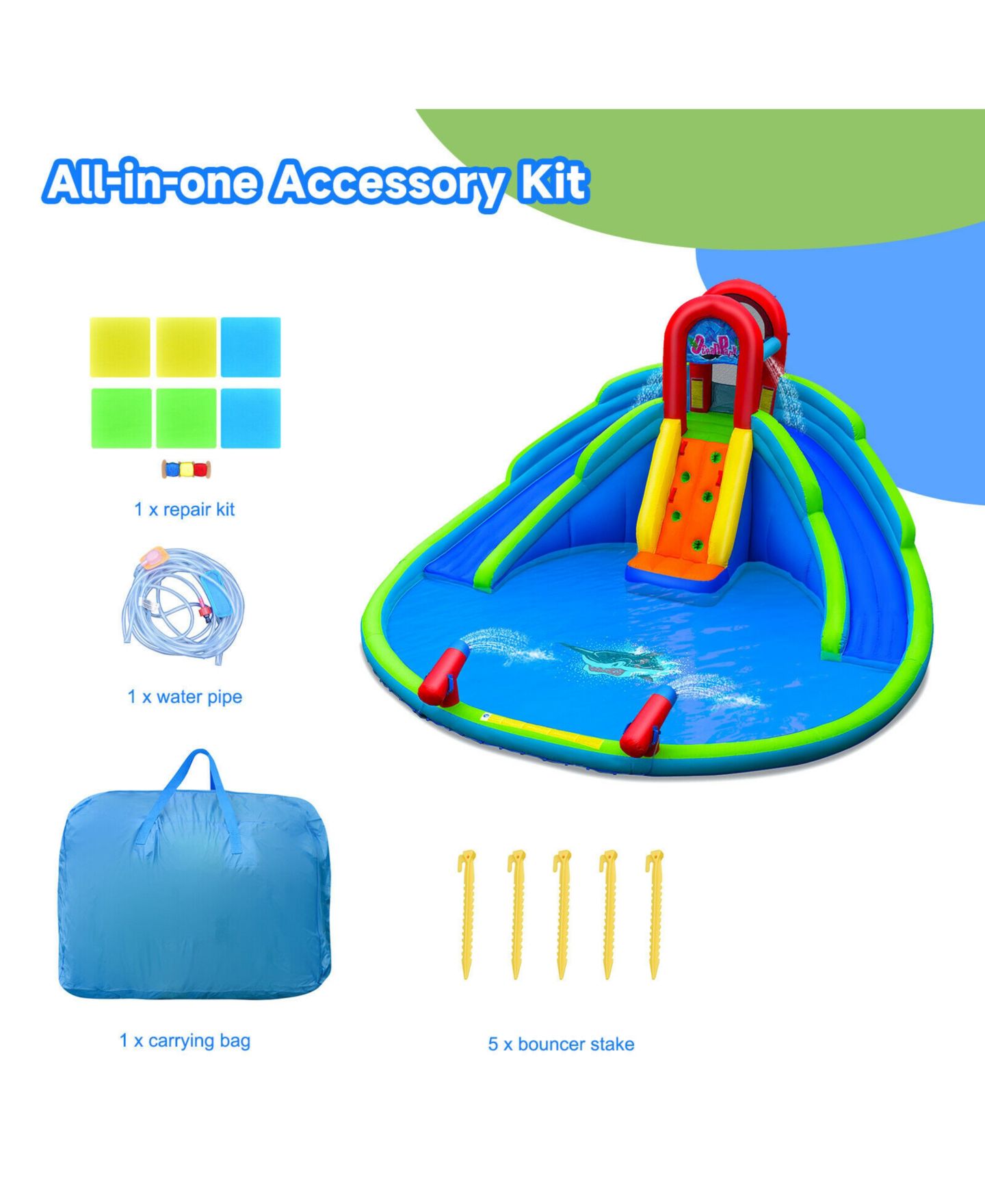 Детская игрушка SKONYON Inflatable Waterslide Bounce House, 18'L x 17.5'W x 9.5'H, Blower Compatible, Ages 3+, цвет: Синий — фото 7