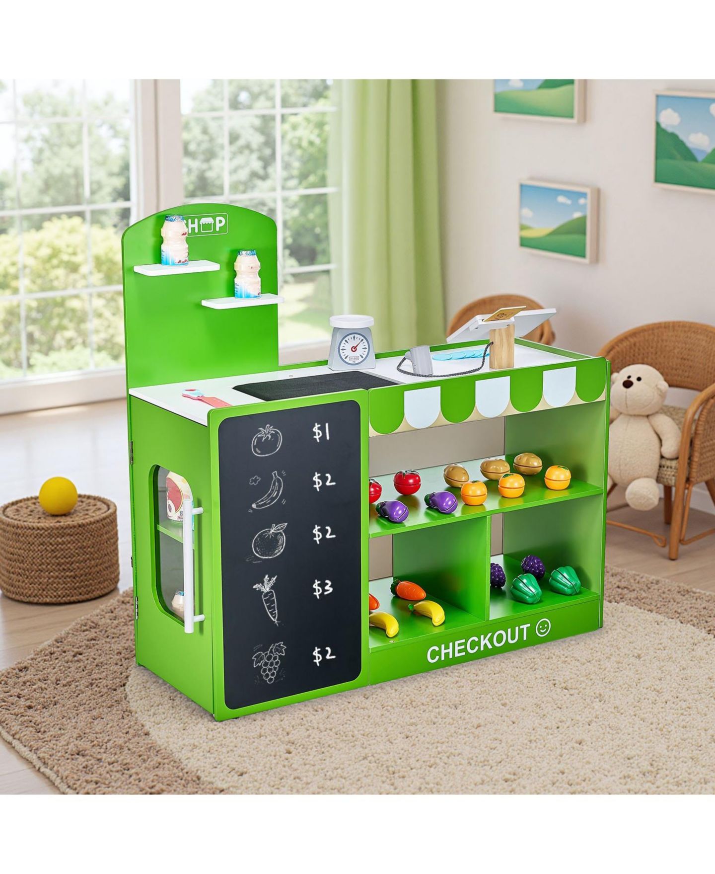 Детский игровой набор Mecale Grocery Store Working Conveyor Belt 35-Piece Playset, Ages 3+, цвет: Зелёный — фото 2