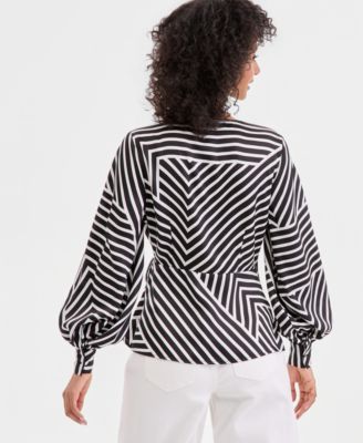 Women's Long Sleeve Printed Wrap Blouse