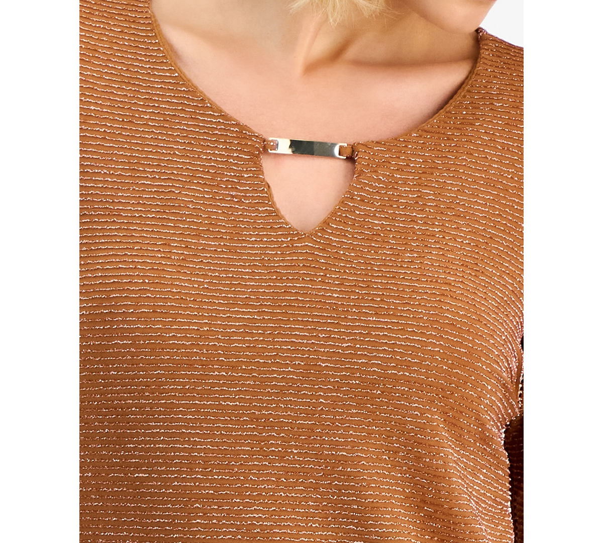 Jm Collection Women's Shine Striped Keyhole Top, Macy's Exclusive