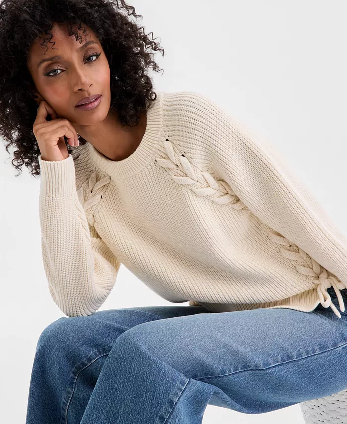 Women's Lace-Up-Detail Sweater - thumbnail 6