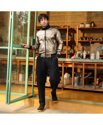 Men's Antique Bronze Patent-Panel Bomber Jacket