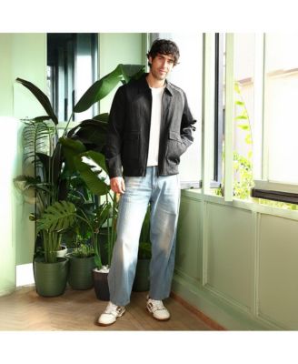 Men's Midnight Black Zip-Front Crease-Tactile Jacket