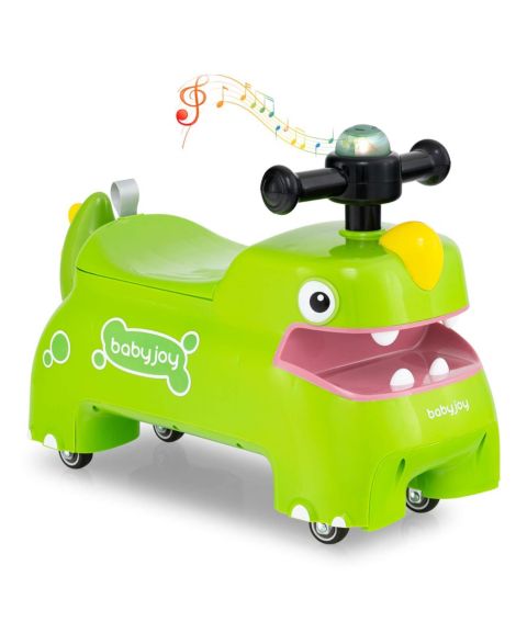 Детская игрушка Costway Baby Dinosaur Sliding Car with LED Lights and Under-Seat Storage Ride-On Toy, 55 lbs. Capacity, Ages 18 Months+, цвет: Зелёный