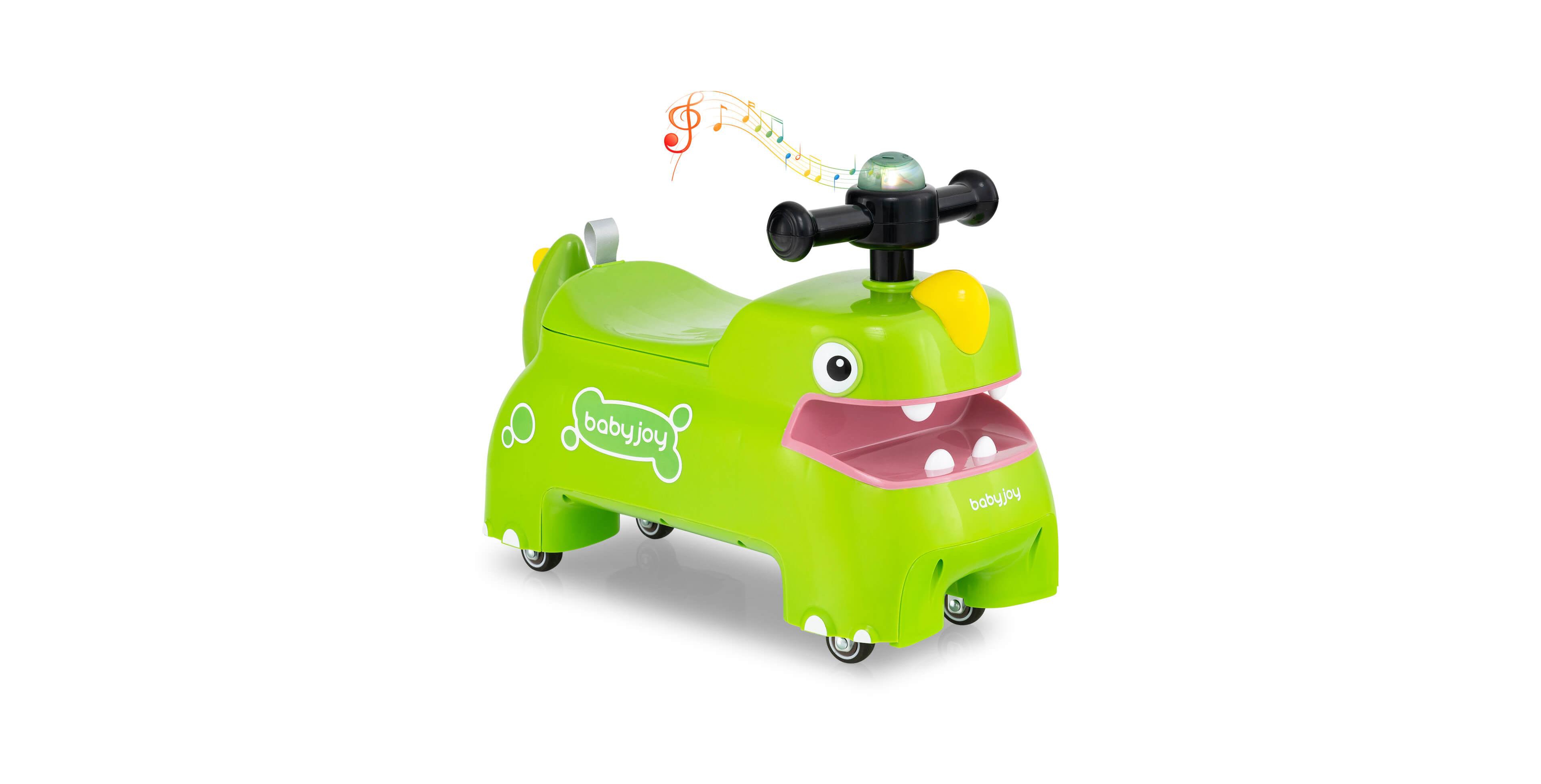 Costway Baby Dinosaur Sliding Car with Led Lights and Under-Seat Storage Ride-On Toy, 55 lbs. Capacity, Ages 18 Months+