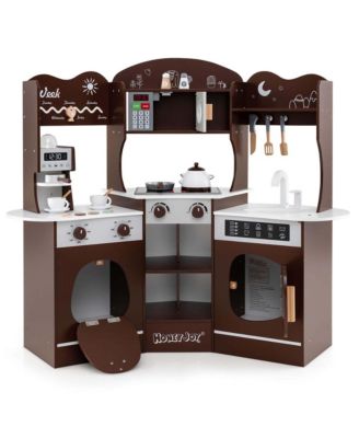 Corner Kitchen Playset with Coffee Machine Oven Microwave Washing Machine