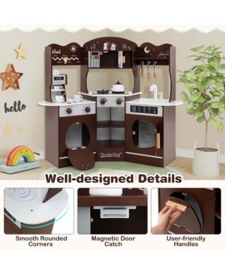 Corner Kitchen Playset with Coffee Machine Oven Microwave Washing Machine