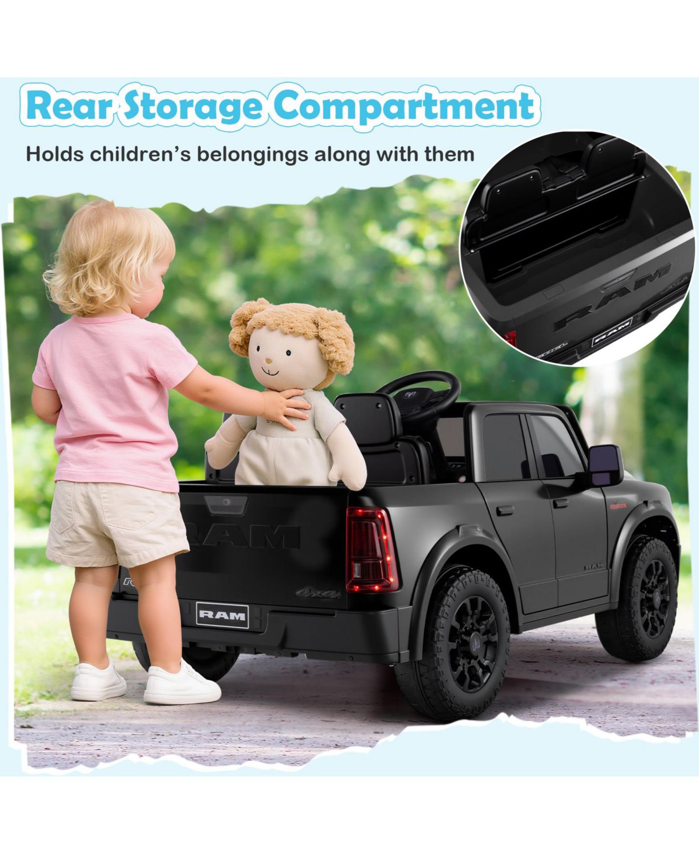 Детская игрушка Gymax Ram 2500 Rebel 2-Seater Remote Control Ride-On Truck, 110 lbs, Ages 3-7 Years, цвет: Чёрный — фото 4