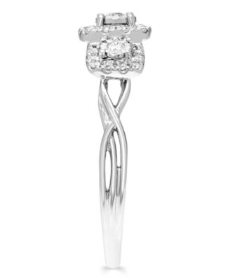 Diamond 3-Stone Halo Ring (1/4 ct. t.w.) in 10k White Gold
