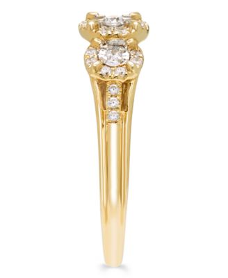 Diamond 3-Stone Halo Ring (1/4 ct. t.w.) in 10k Gold